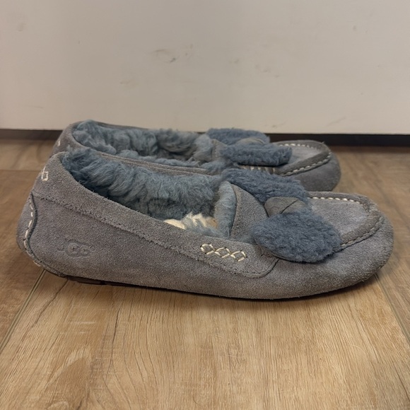 UGG Ansley Fur Bow Grey slippers Size 7 - Picture 2 of 6